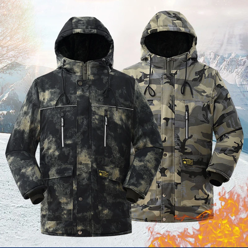 Winter Mens Outdoor Waterproof Coat Tactical Fleece Hooded Parka Jacket Camouflage Cotton Padded Thermal Parkas Windbreaker Coat