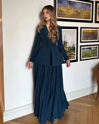 Customized Elegant Jersey Pleat Button A-line V-neck Long Dresses Bespoke Occasion Celebrity High Quality