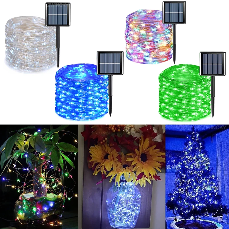 Solar Light String Outdoor Garden Twinkle String Light with 8 Lighting Modes LED Waterproof Lamp for Christmas Party Decoration