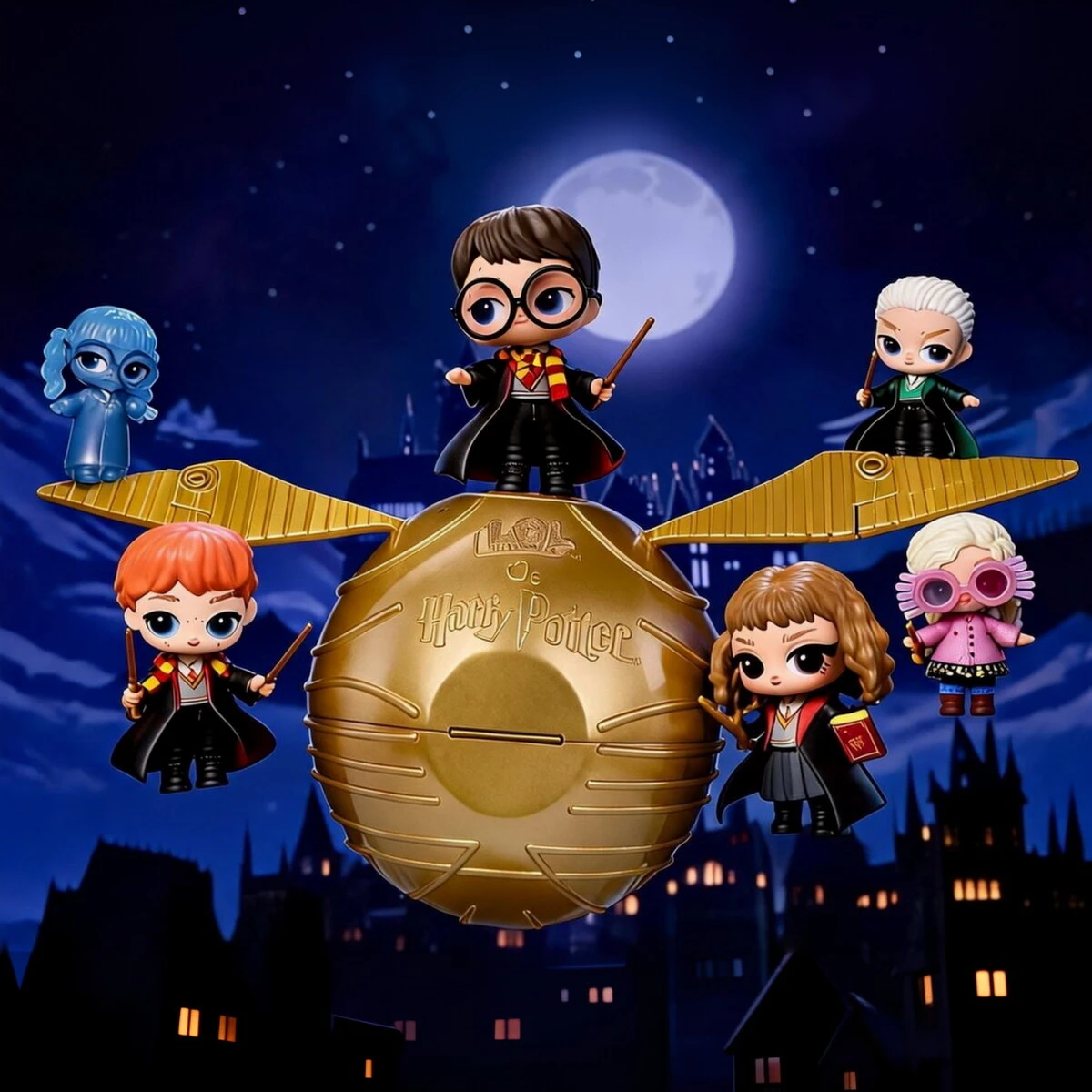 L.O.L. Oficiales ¡Sorpresa! Loves Harry Potter, Bola Sorpresa Serie 1, Juguete Misterioso con 7 Sorpresas, Bola Snitch Dorada, Mini Muñeca Anime