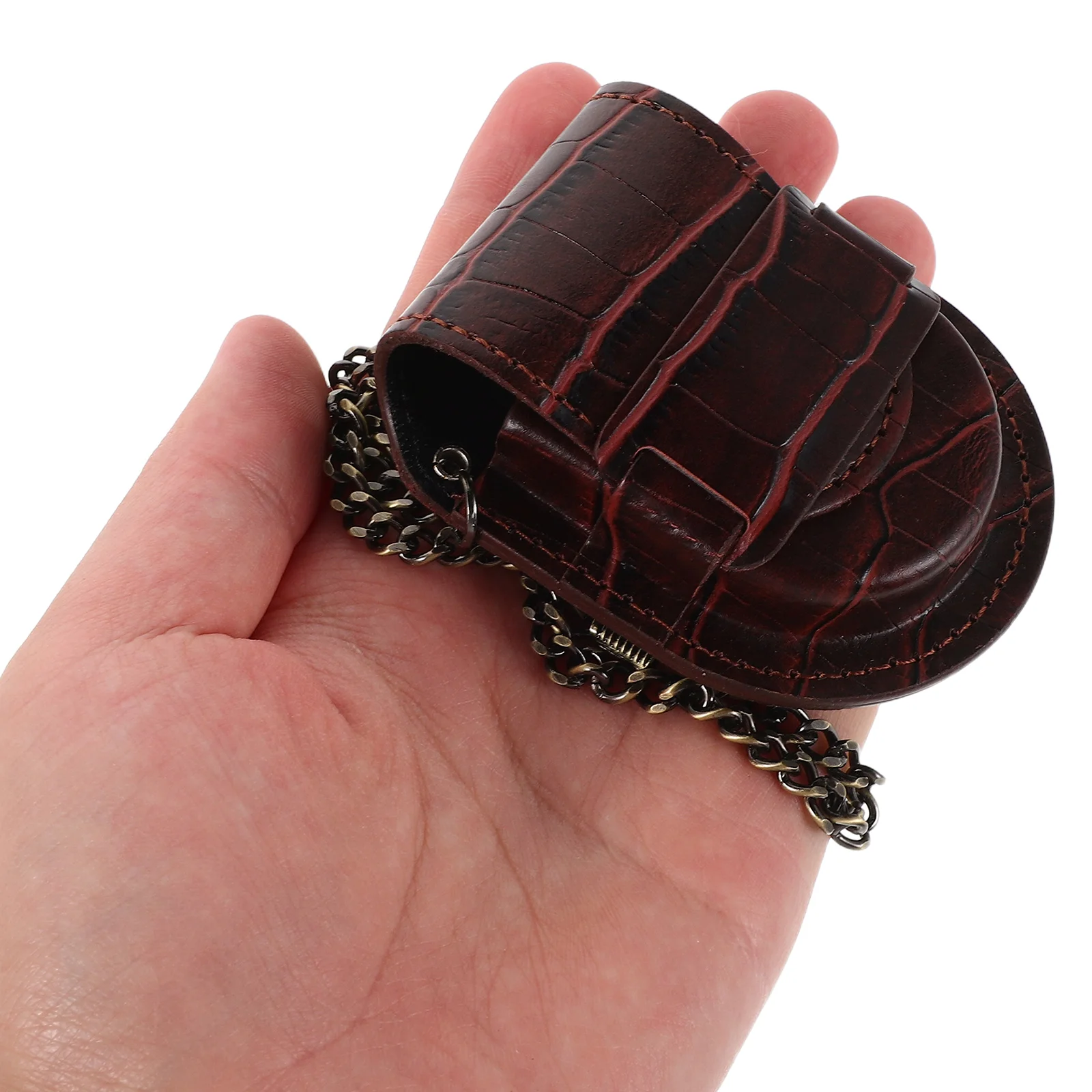 

2pcs Vintage Pocket Watch Storage Pouch For Men Women Pu Case With Chain Waist Holder Unique Texture Travel Gift