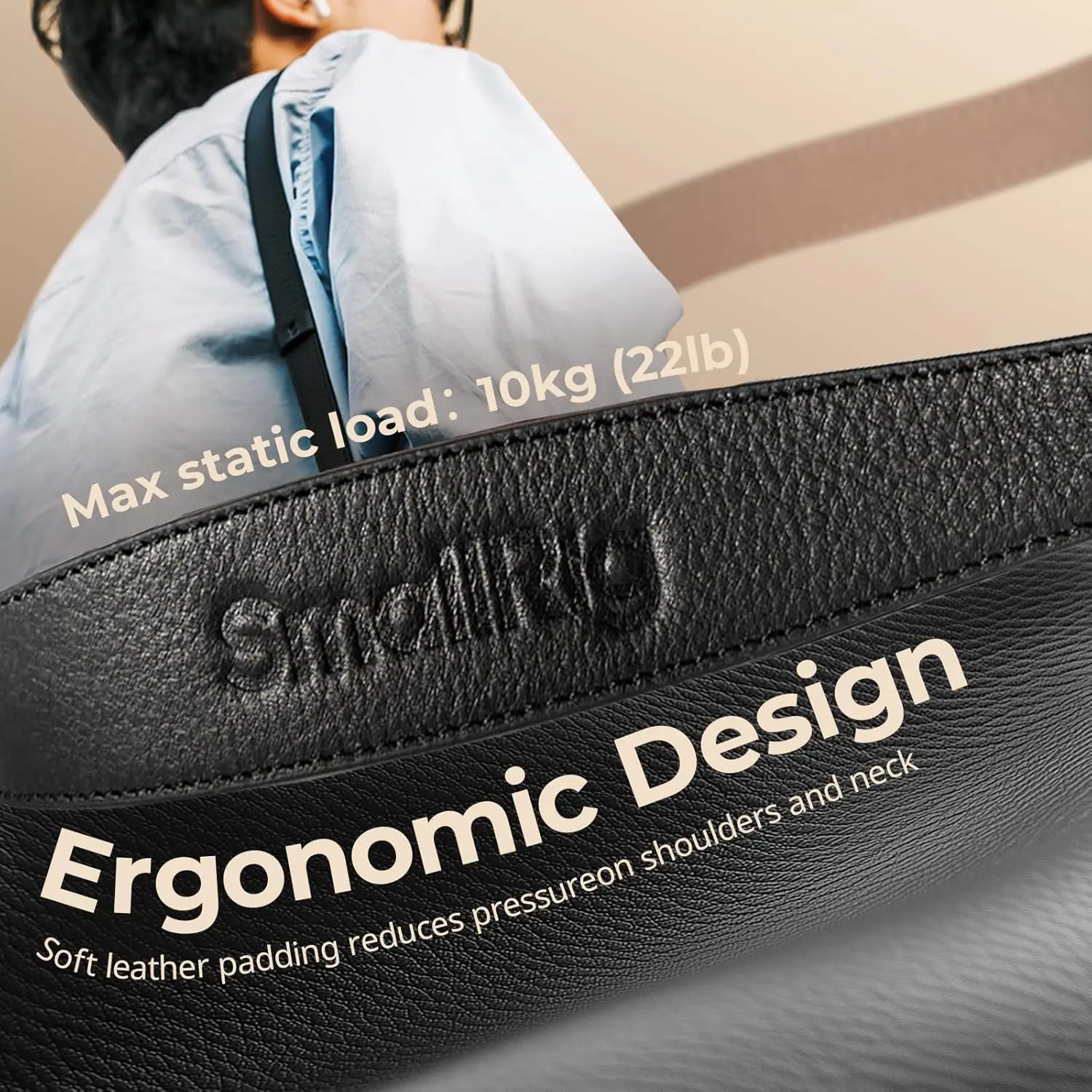 حزام كتف للرقبة من الجلد العالمي من SMALLRIG لـ DSLR، قابل للتعديل من 100 إلى 110 سم (39 إلى 43 بوصة)، أقصى حمولة 10 كجم (22 رطل)