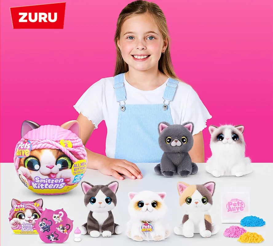 

Плюшевая игрушка-кошка Zuru Pets Alive Smitten Kittens Series 2 со звуковыми и световыми эффектами, милый мягкий игрушечный котик, подарок на день рождения для девочек
