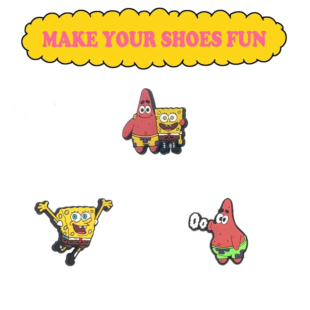 1-100 قطعة MINISO الكرتون الإسفنج سلسلة بولي كلوريد الفينيل إكسسوارات الأحذية صالح الأساور ثقب النعال الديكور DIY بها بنفسك إكسسوارات الأحذية للهدايا