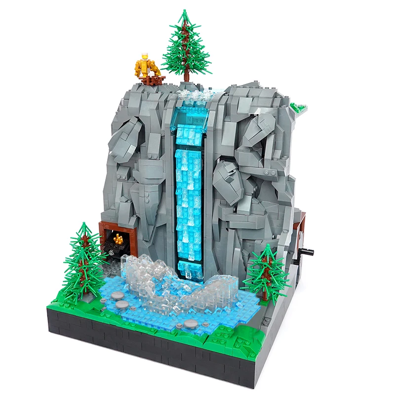 

Hand Cranking Waterfall Alps Rocky Mountains Cliff Cave Mine Building Model Kit MOC Architecture Brick Model Toy DIY Kid Gift