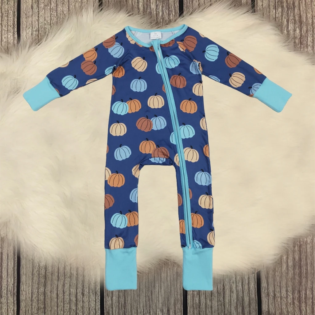 

Newborn Coverall Long Sleeves Bodysuit Baby Boy Toddler Thanksgiving Autumn Pumpkins Jumpsuit Children Zipper Romper Wholesale