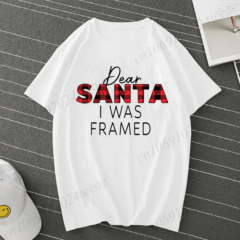 Dear Santa Matching Women's Casual Short Sleeve T-Shirt Christmas Family Graphic Print T-Shirts Design Round Neck Tee Shirt Tops