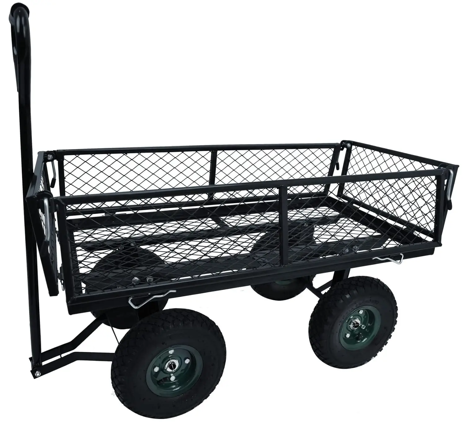 Mesh Steel Folding Utility Wagon, Vagão utilitário preto com lados removíveis, Pneus Pneumáticos 10in, Forro Incluído