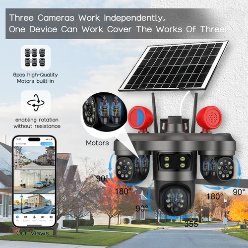 Imagen 2 del producto Cámara Solar de tres lentes PTZ WiFi 4G 15MP para exteriores 10X tres pantallas PIR detección humana vídeo CCTV cámaras de vigilancia inalámbrica V380