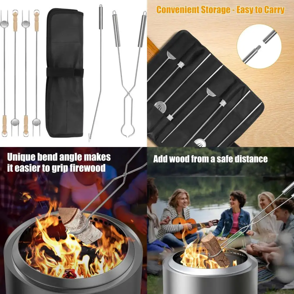 

Outdoor Fire Pit Accessories Set: Fire Poker, Tongs, and Roasting Sticks for Backyard BBQ and Fireplace