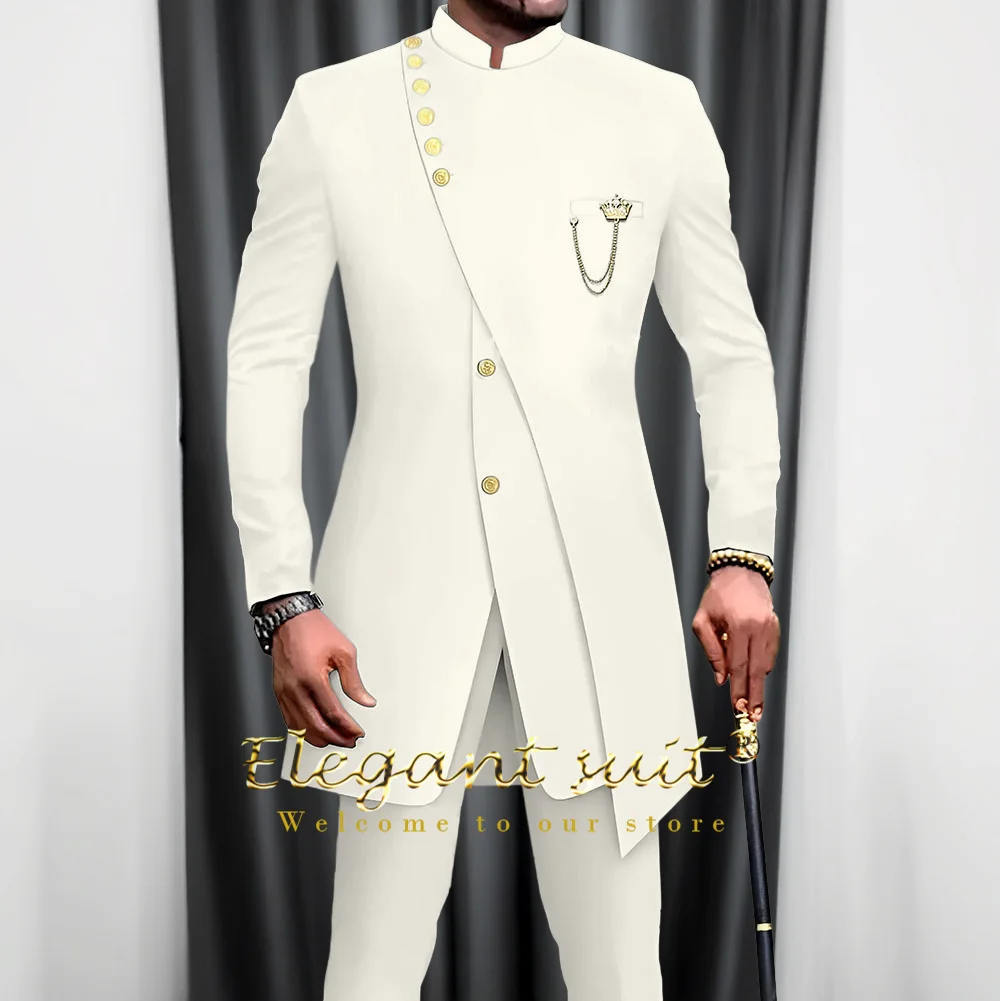 

Men's 2-Piece Formal Suit, Court Style Stand Collar, Golden Buttons, Jacket + Trousers, High-End Ceremonies Use