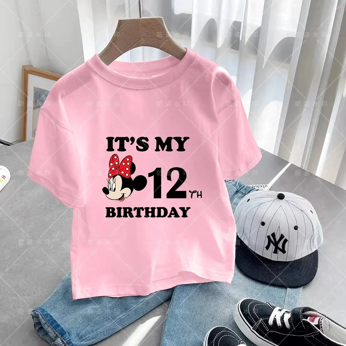 Boys Girls Minnie Mickey Mouse Shirt Kids Streetwear Short Sleeve Children\'s Tshirts 3-12 Birthday Clothing Tops Teenager 3-14y