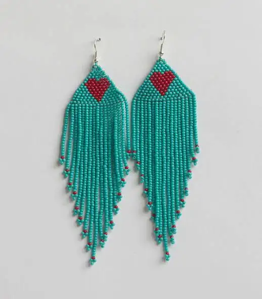 ZGMXR Rice bead earrings Tassel  Heart shape Hand-woven  Alloy Woman Bohemia Fashion Simple Creativity Beaded earrings