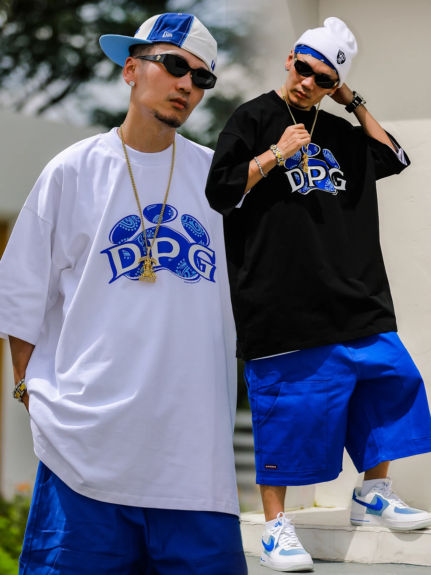 

Acusa West Coast Rap Group DOGG POUND Short Sleeve T-Shirt round Neck Small Collar Threaded Print Cotton Sweat Absorbent Summer