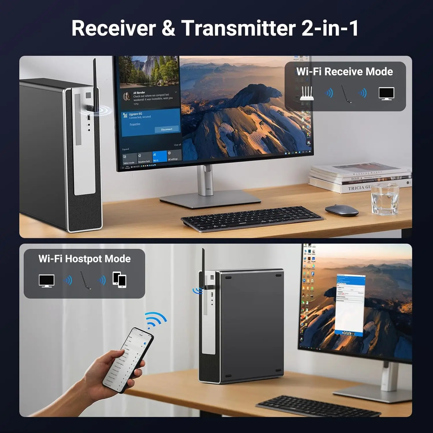데스크탑 PC용 UGREEN WiFi 어댑터, 5GHz/2.4GHz 듀얼 밴드, 6dBi 고이득 안테나를 갖춘 AX900 USB WiFi 6 어댑터