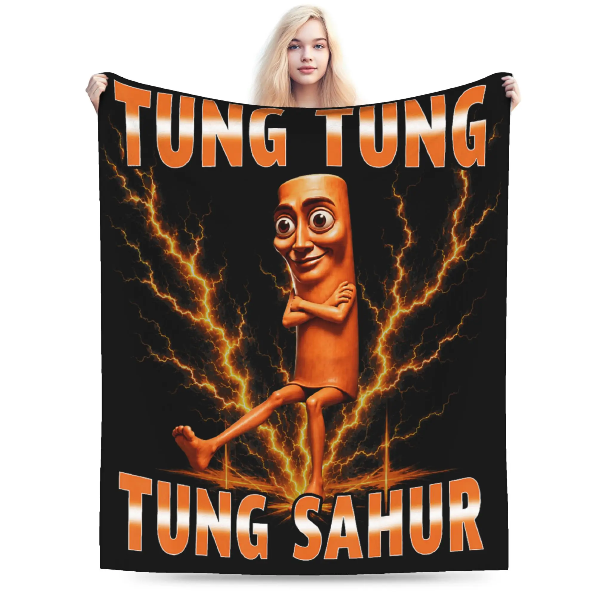 Tung Tung Tung Sahur is Calling Funny Viral Dance Meme Soft Cozy Blankets Novelty Travel Throw Blanket Outdoor Flannel Bedspread