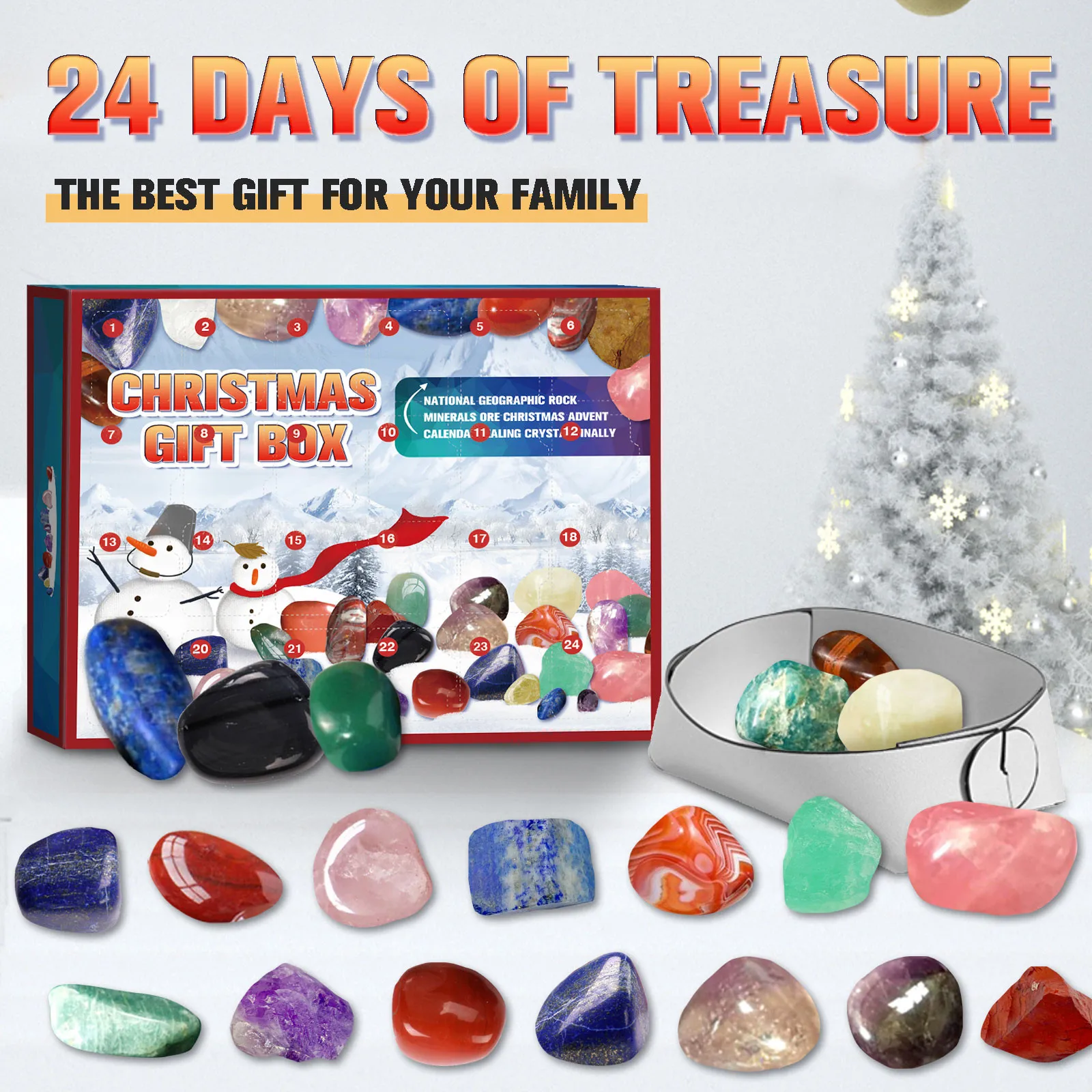 Christmas Crystal Gemstones Advent Calendar Decorations 24 Days To Christmas 2025 Countdown Calendar Collection Advent Gift