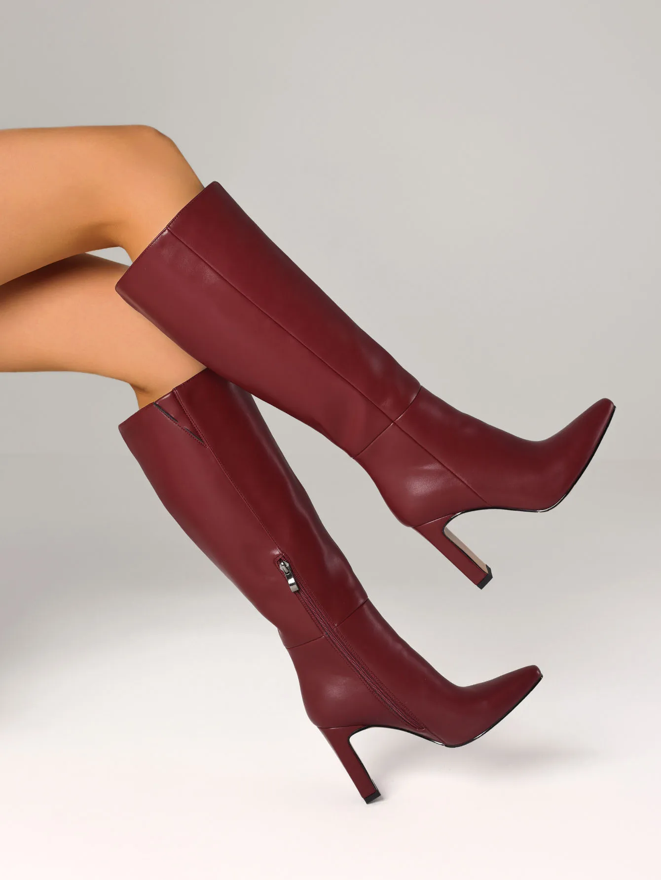 المرأة الصلبة حذاء برقبة للركبة موضة ساحة تو كتلة كعب عالي مكتنز الجانب سستة فستان الحفلات مثير الخريف أحذية امرأة