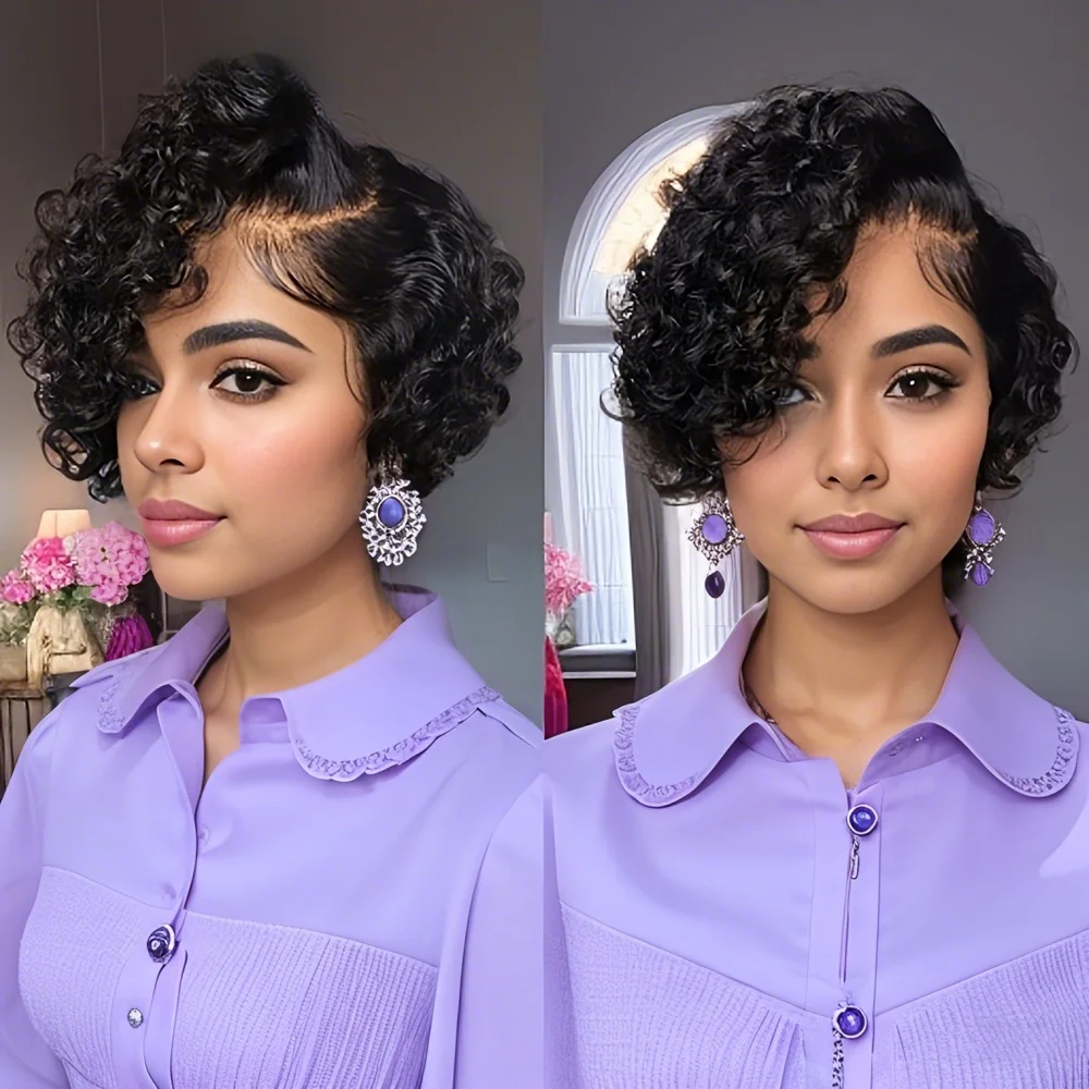 Pixie Cut Wig Human Hair Water Wave Wig 13x4x1 Lace Front Wigs Short Curly Natural Wigs for Woman image 5