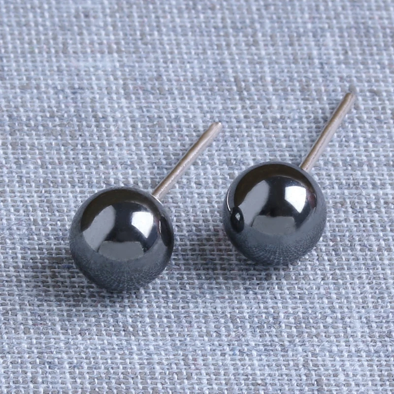 ZB Elegant Hematite Silver Round Earrings Ear Studs 0.24