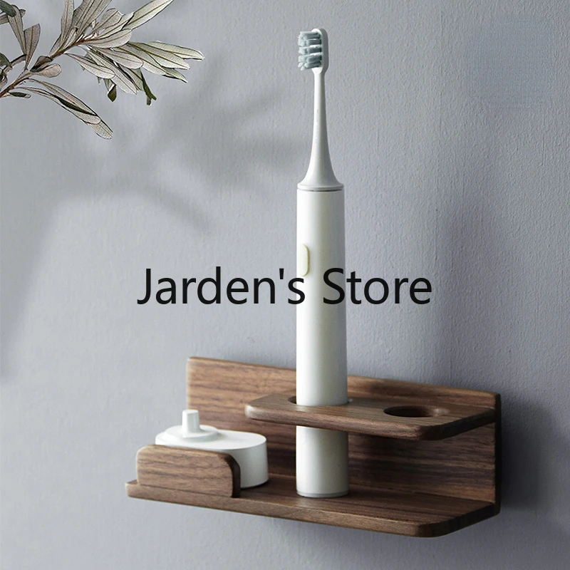 Solid wood wall-mounted rechargeable electric toothbrush holder rack free punch bathroom shelves creative toothbrush holder