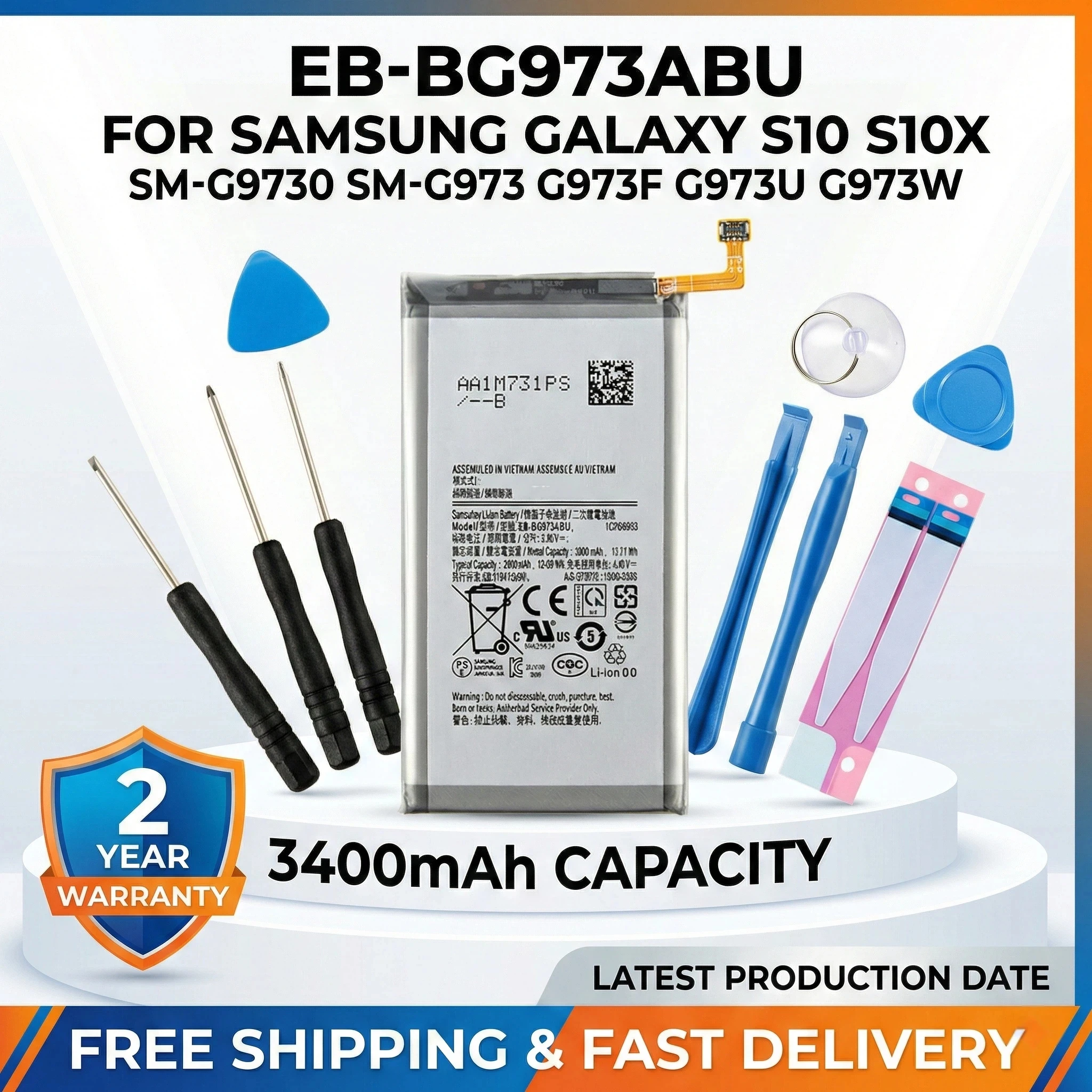 

New 3400mAh Replacement Battery EB-BG973ABU With Repair Tools For Samsung Galaxy S10/S10X SM-G973 SM-G9730 G973F/U/W