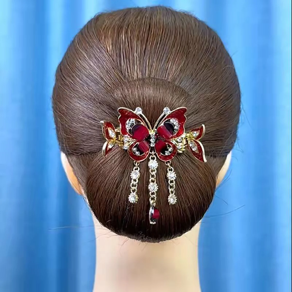 Fashion Elegant Zircon Butterfly Tassel Hairpin Accessories For Women Retro Ethnic Style Small Crab Clip Headwear Jewelry Gift image 4