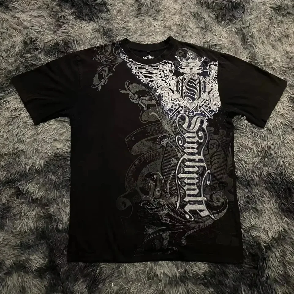 Playera clásica de verano estilo gótico Y2K con estampado, corte holgado, cuello redondo, algodón para hombre y mujer, estilo urbano 3