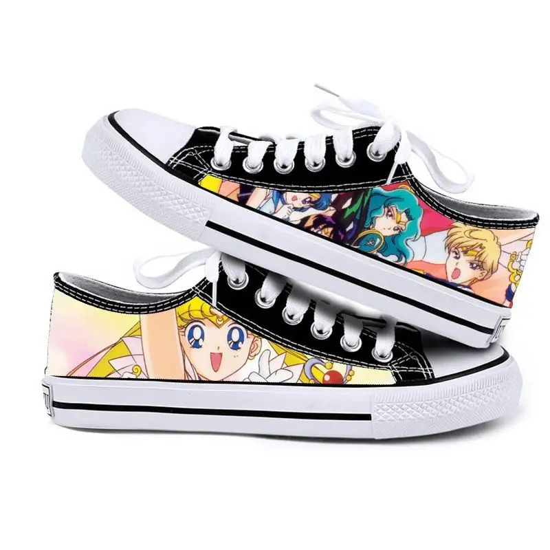 Scarpe di tela scollate graffiti dipinte a mano creative Sailor Moon, scarpe da ginnastica casual semplici piatte per studenti comode e traspiranti