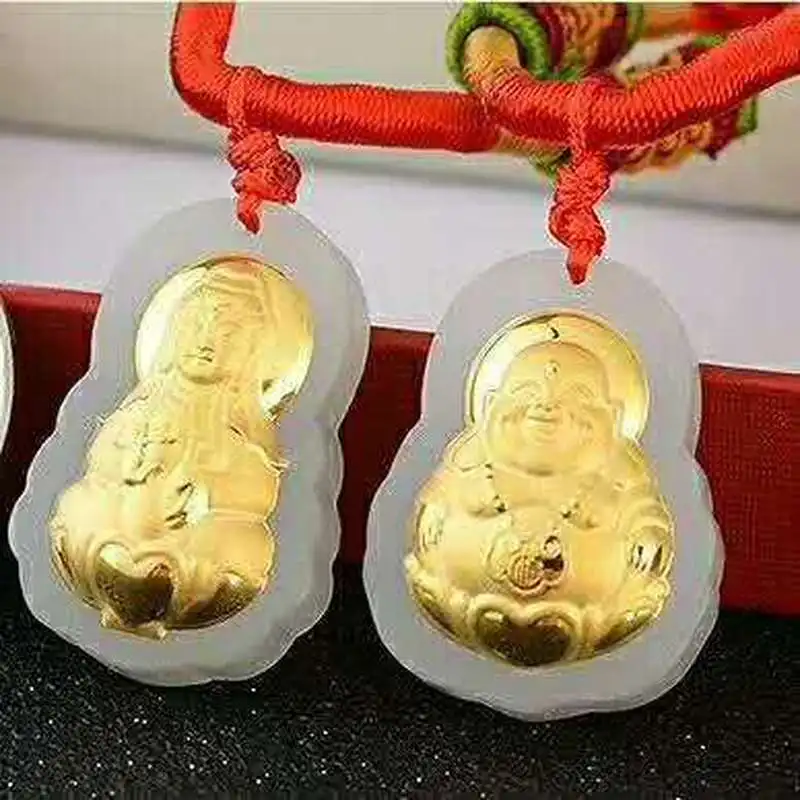 New Wutian Gold-Inlaid Jade Guanyin Pendant, Fashionable And Versatile