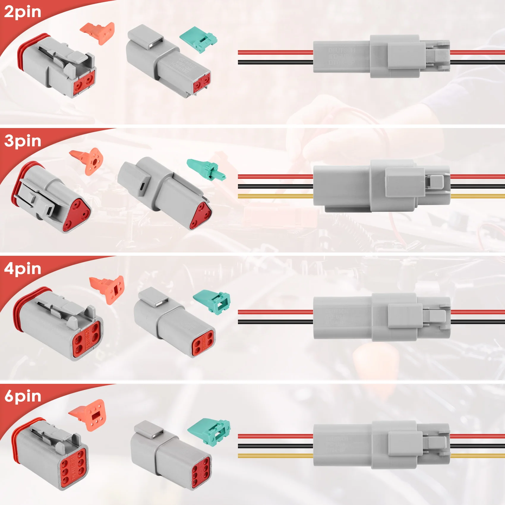 

AA08I 140Pcs Deutsch DT Series Waterproof Wire Connector Kit DT06-2/3/4/6S DT04-2/3/4/6P Automotive Sealed Plug with Pins Box