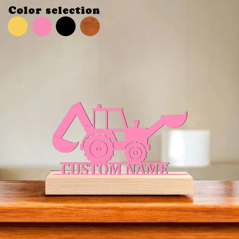 1 pieza de estatua de metal de tractor de moda con letras personalizadas, adorno de hierro artesanal con base de madera, estatua de estaño para decoración del hogar o escritorio