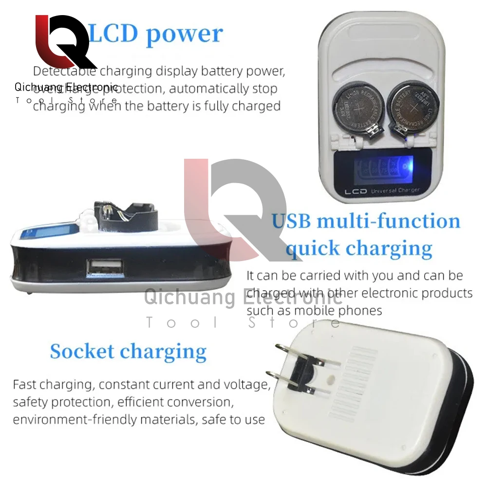 Inteligentny ekran LCD 4.2V przycisk ładowarka baterii ładowania do LIR2016/2025/2032/ML2016/2025/ML2032 Ładowanie 2 gniazda EU/US Plug