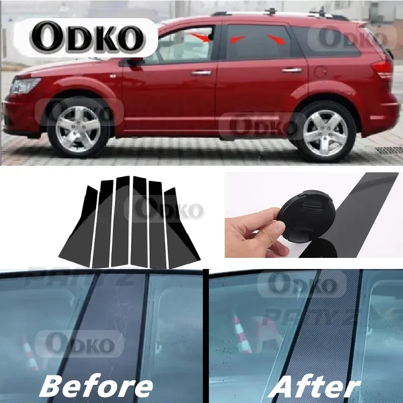 

6Pcs Carbon fibre Car Door Window Trim Pillar Posts Decorative Cover Trim For Dodge Journey 2010-2016 Auto Stickers