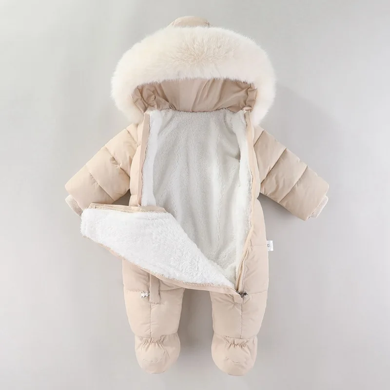 Winter Newborn Baby Girl Clothes Warm Thick Long Sleeve Hooded Outdoor Clothes Warm Baby Boys Jumpsuit 6-24 Months
