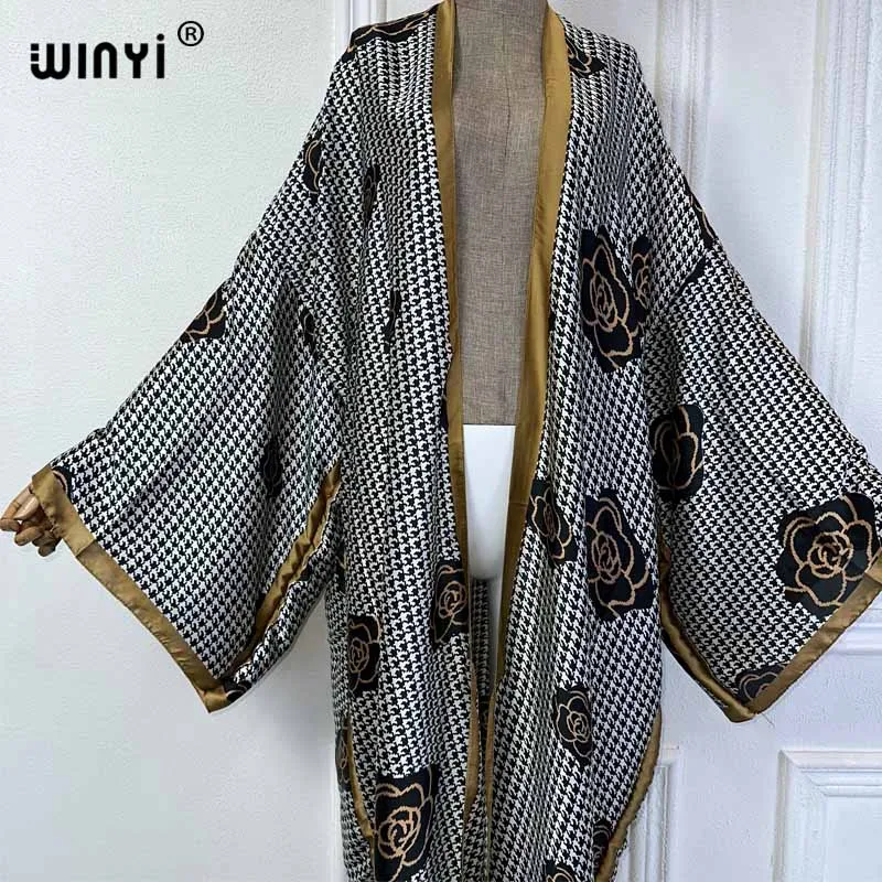 2024 Kimono okrycie plażowe kostium kąpielowy z WINYI seksowną afrykańską sweter damski boho wakacyjną z długim rękawem