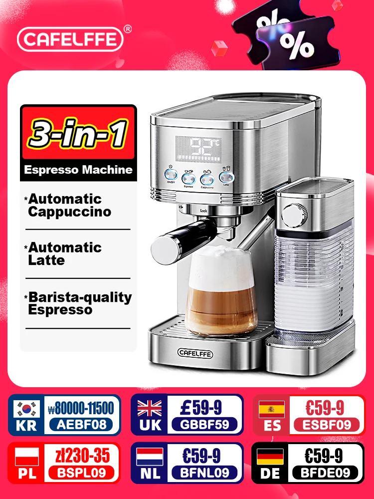 Cafelffe 3in1 Automatic Coffee machine cafeteria Cappuccino Latte Espresso maker Fully Automatic Milk Froth Stainless Steels