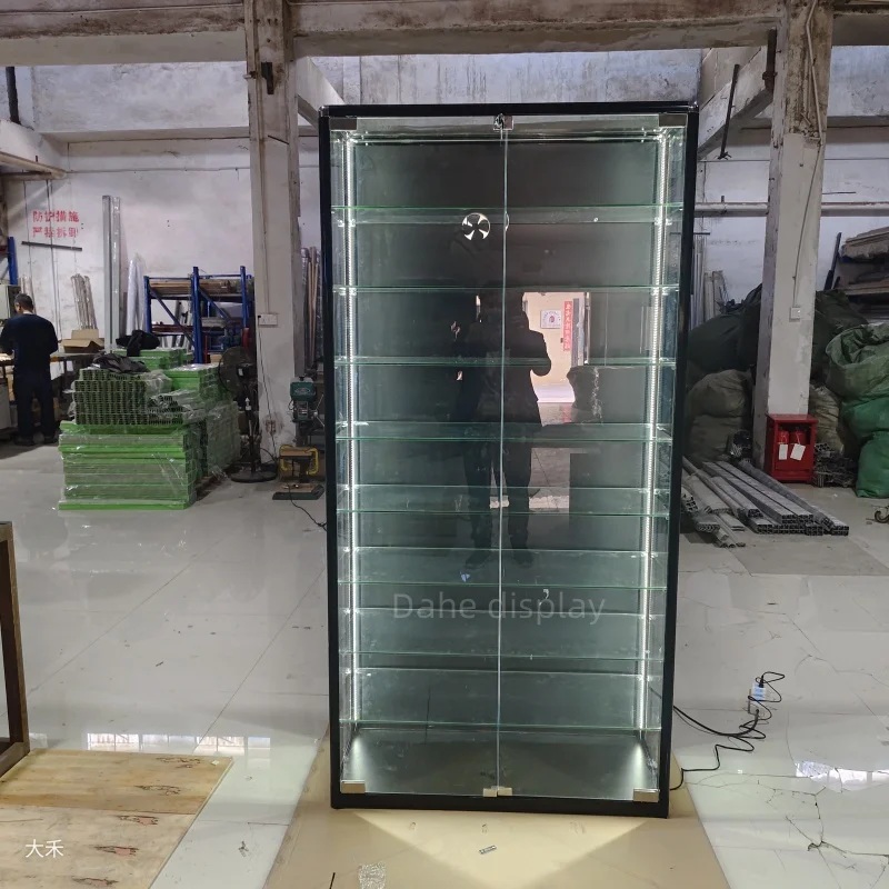 custom.Lockable Jewellery Display Showcase Durable Aluminum Frame Display Cabinet Large Capacity Glass Wine Cabinet