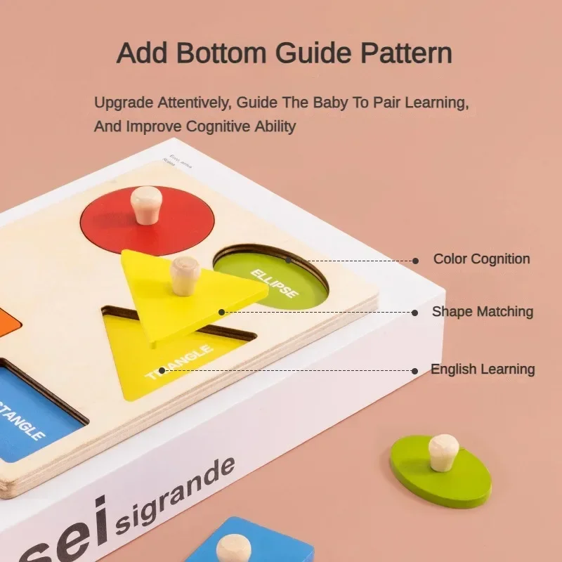 Painel geométrico montessori auxiliares de ensino unhas de madeira mão agarrando placas cor e forma do bebê correspondência cognitiva quebra-cabeça brinquedos