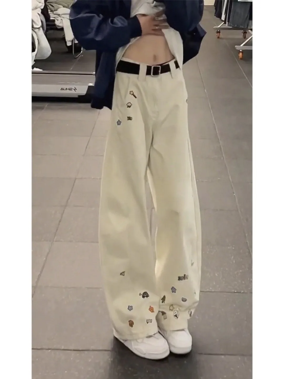 

Джинсы с вышивкой в стиле ретро-американских мультфильмов, прямые повседневные длинные брюки для мужчин и женщин, дизайн в стиле High Street, осенняя коллекция