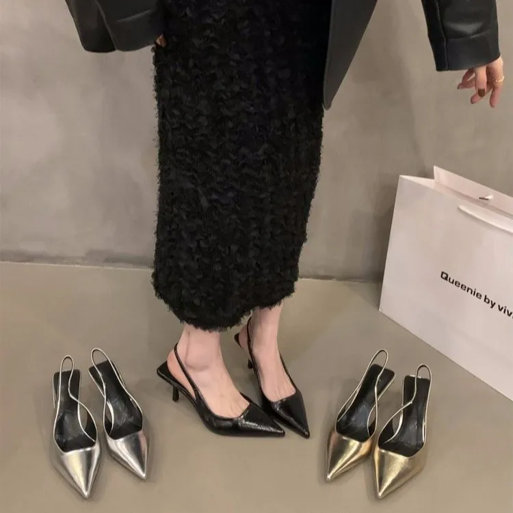 로마  Otra들 Eilyken Street Style Sexy Pointed Toe Metal Buckle Strap Women Pumps Stripper Sandals Slingback High Heels Female Shoes