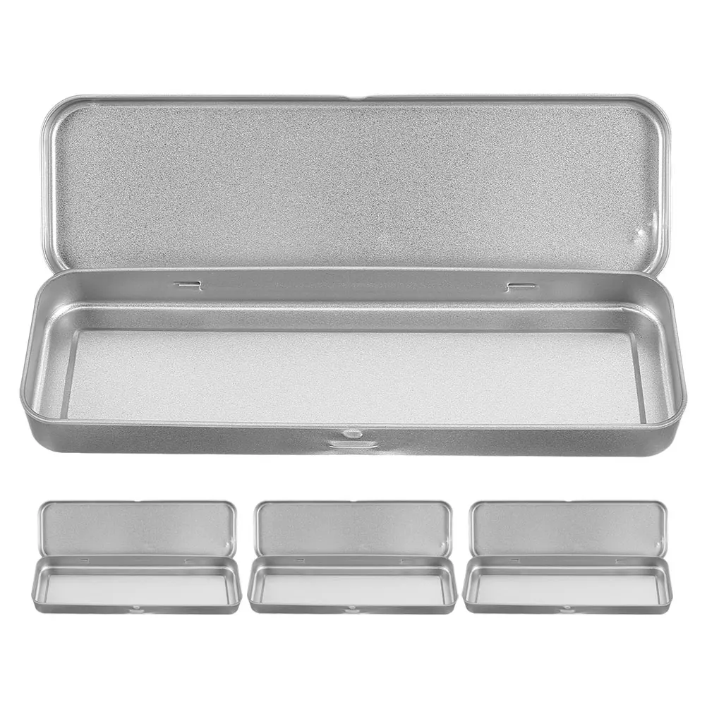 4 قطعة مقلمة صفيح واسعة المحمولة منظم قرطاسية حامل قلم معدني صندوق متعدد الوظائف مستطيلة القصدير الحاويات #3