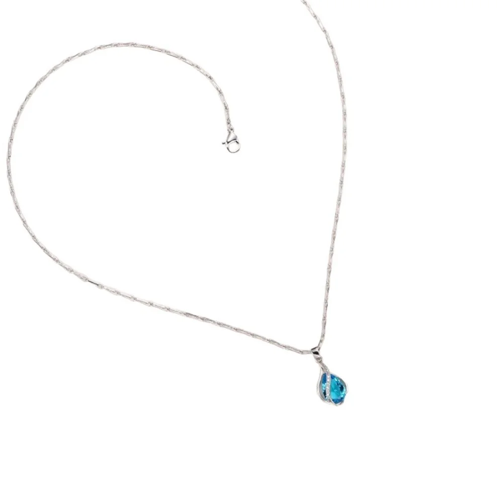 Elegante Damen-Halskette mit blauem Wassertropfen-Anhänger aus Zirkonia-Imitation, Schmuck für den Alltag, Bankette, Partys, Geschenk-Accessoires für Mädchen – Detail 7