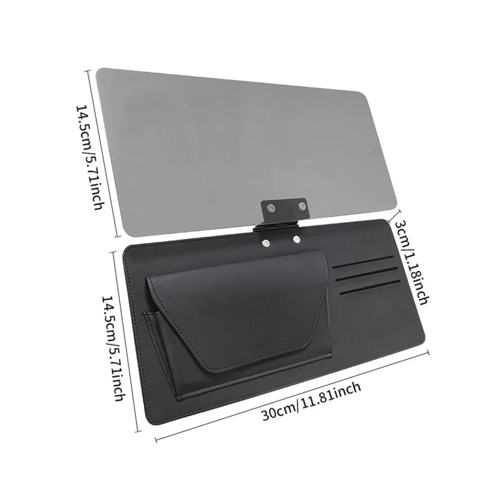 Car Visor Extension Device with Dual Function Foldable Sunshade and PU Leather Pouch for Sunglasses and Card Storage