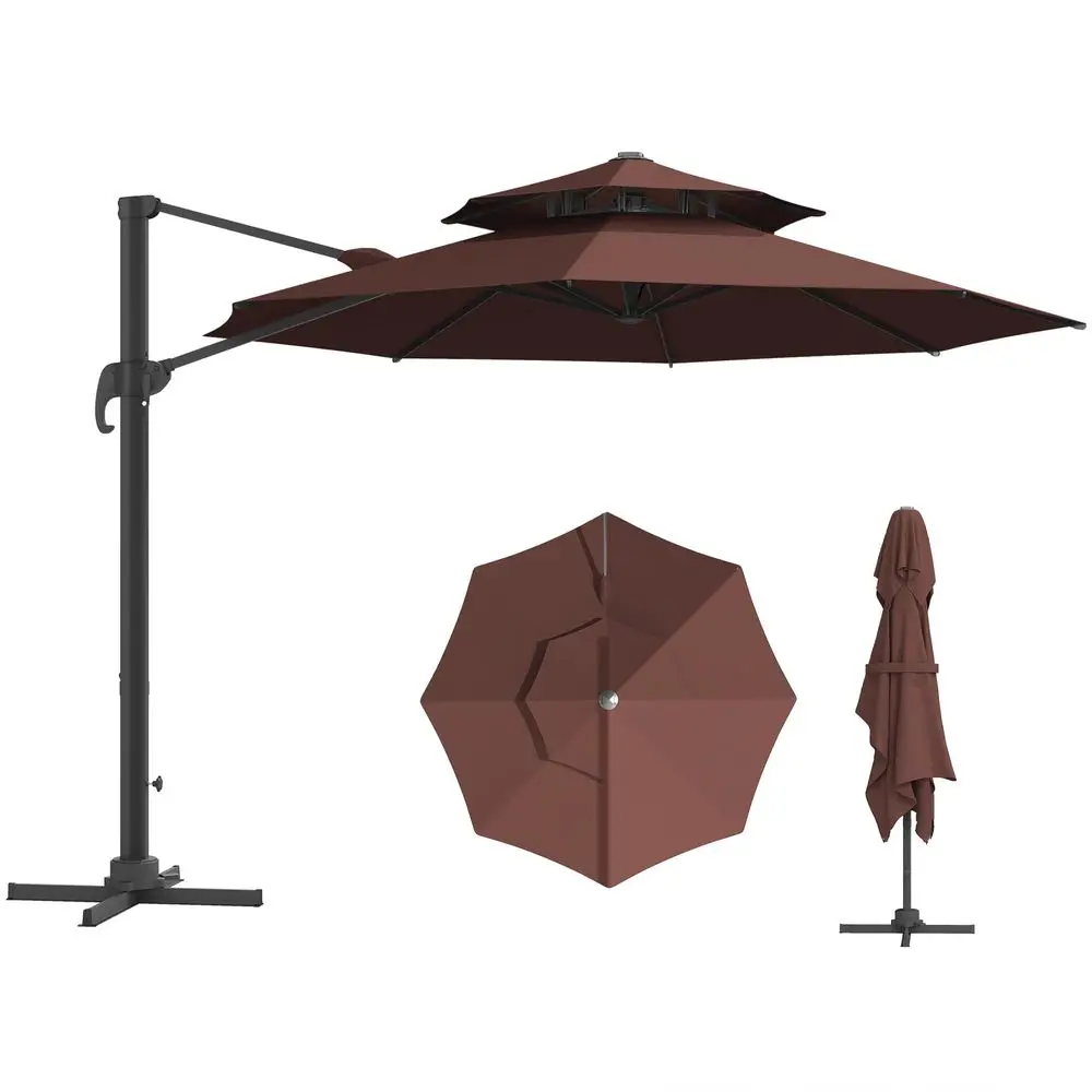 

11ft Cantilever Patio Umbrella with Base, Double Top Hanging Aluminum Offset Umbrella with 360 Rotation, Easy Tilt, 8 Ribs, Cra