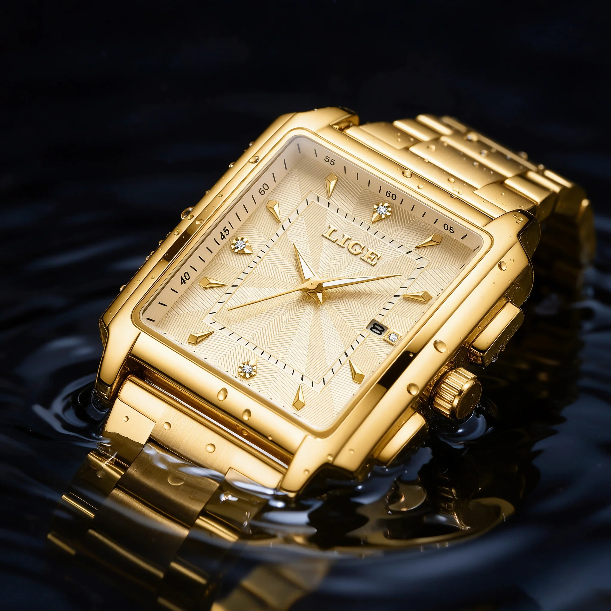 LIGE Luxury Gold Steel Bracelet Wristwatches Female Male Clock Golden Quartz Watch For Men Women Watches Relogio Masculino