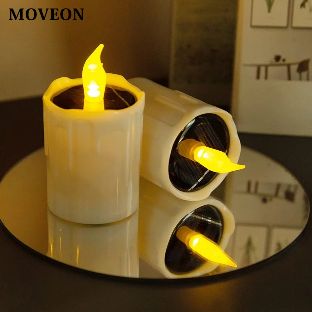 

6 Pieces Solar Lantern Tea Lights Candles Rechargeable Flickering Electronic Solar LED Lamp Nightlight for Camping Emergency
