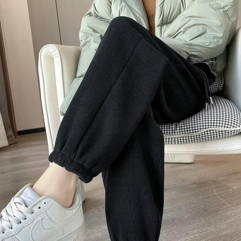 Winter Warm Lamb Fleece Women Pants Fashion High Waist Thick Loose Harem Pants Autumn Korean Solid All-Match Plush Sweatpants