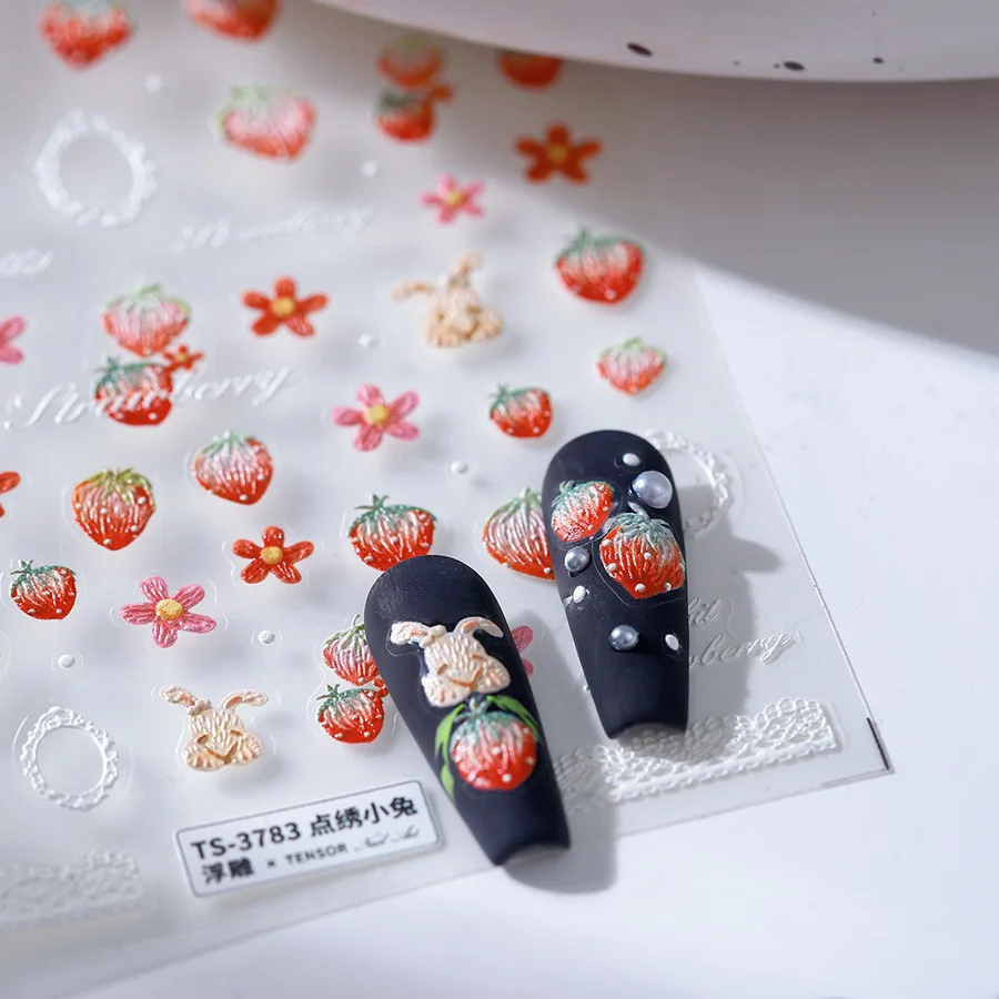 Kawaii Dos Desenhos Animados Auto Adesivos Prego Adesivos, Coelho, Frutas, Flor, 5D Em Relevo Nail Art Decorações, decalques, Adesivos Acessórios, 1Pc