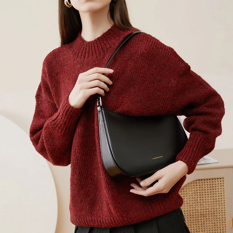 Minimalist Design Genuine Leather Armpit Bag Daily Temperament Commuting Shoulder Bag Women's Handbag